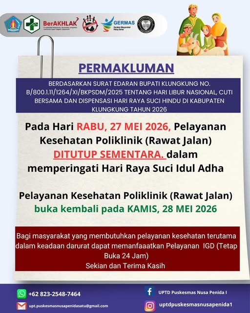 Pengumuman Penutupan Sementara Pelayanan Poliklinik Puskesmas dalam Rangka Hari Raya Suci Idul Adha 1447 H