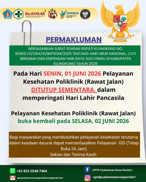 Pengumuman Penutupan Sementara Pelayanan Poliklinik